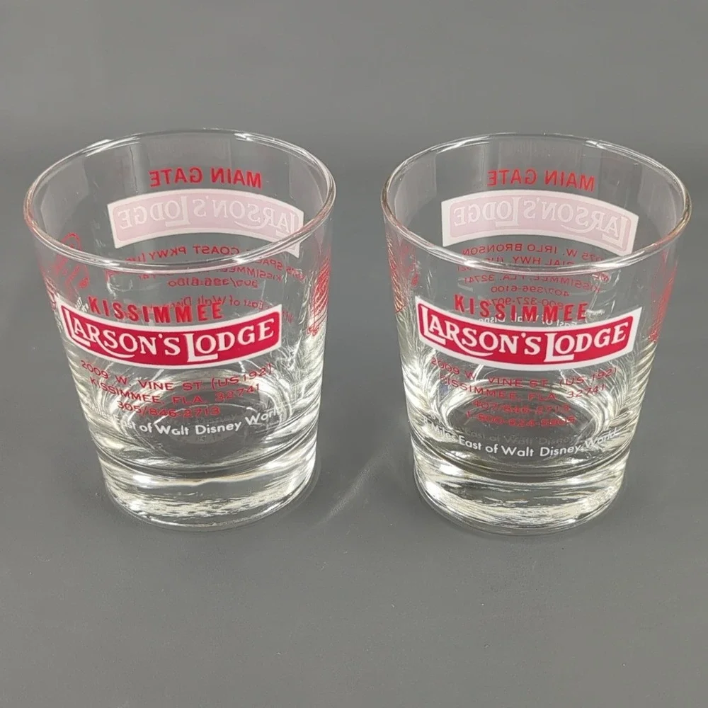Vintage Larsons Lodge Kissimmee Florida Souvenir Glasses Set of 2 Disney World